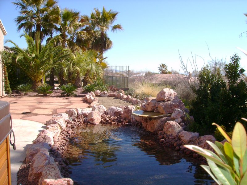 Las Vegas Landscape with water feature, flagstone, palms on golf ...