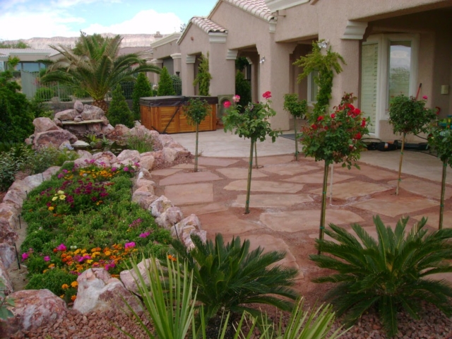 small plants and flowers with stone landscaping