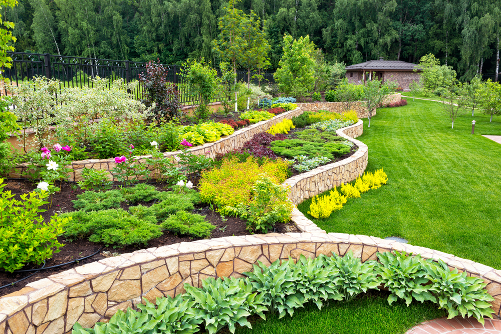 Vegas landscaping with flower beds,